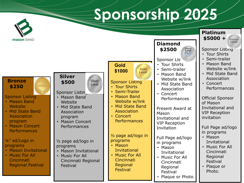 Mason Bands Sponsorship Levels